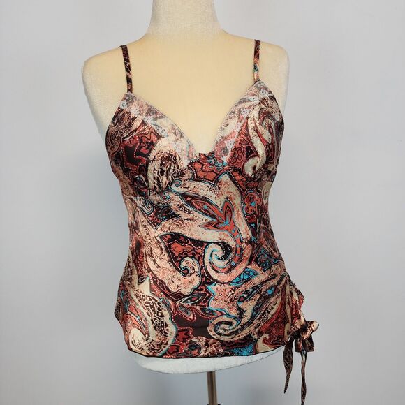 A.Byer Satin Tank Blouse Size L Multicolor Paisley Lace V-neck Vintage Y2K Chic - Picture 1 of 12